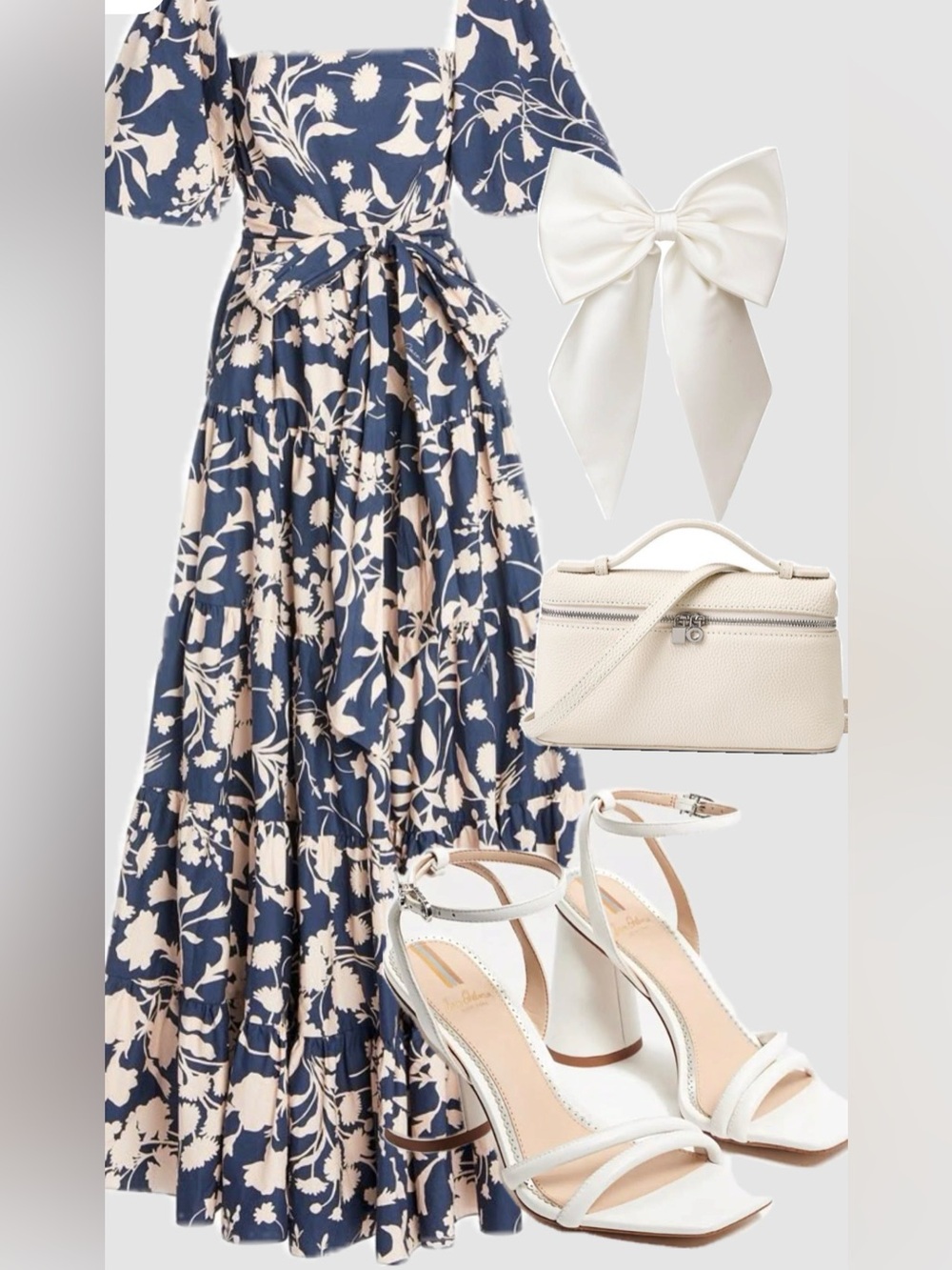 Cara Cara Blue Floral Tiered Maxi Dress with Puff Sleeves